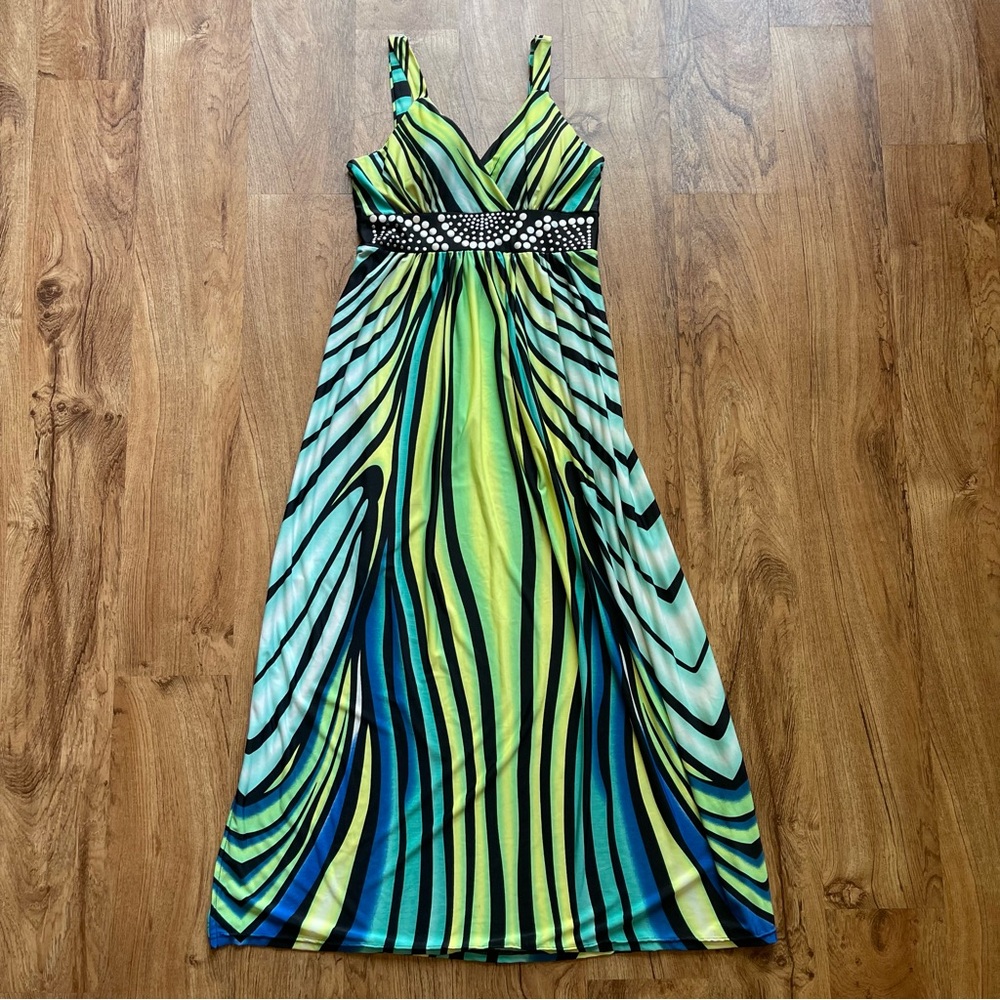 Studio West Apparel Y2K green and blue maxi dress